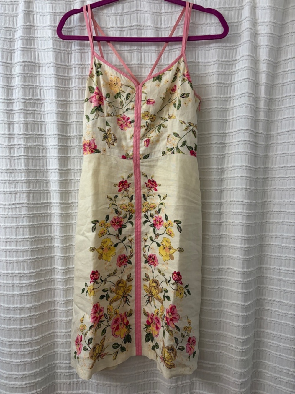 Ann Taylor Cream Floral Slip Mini Dress with Pink Trim